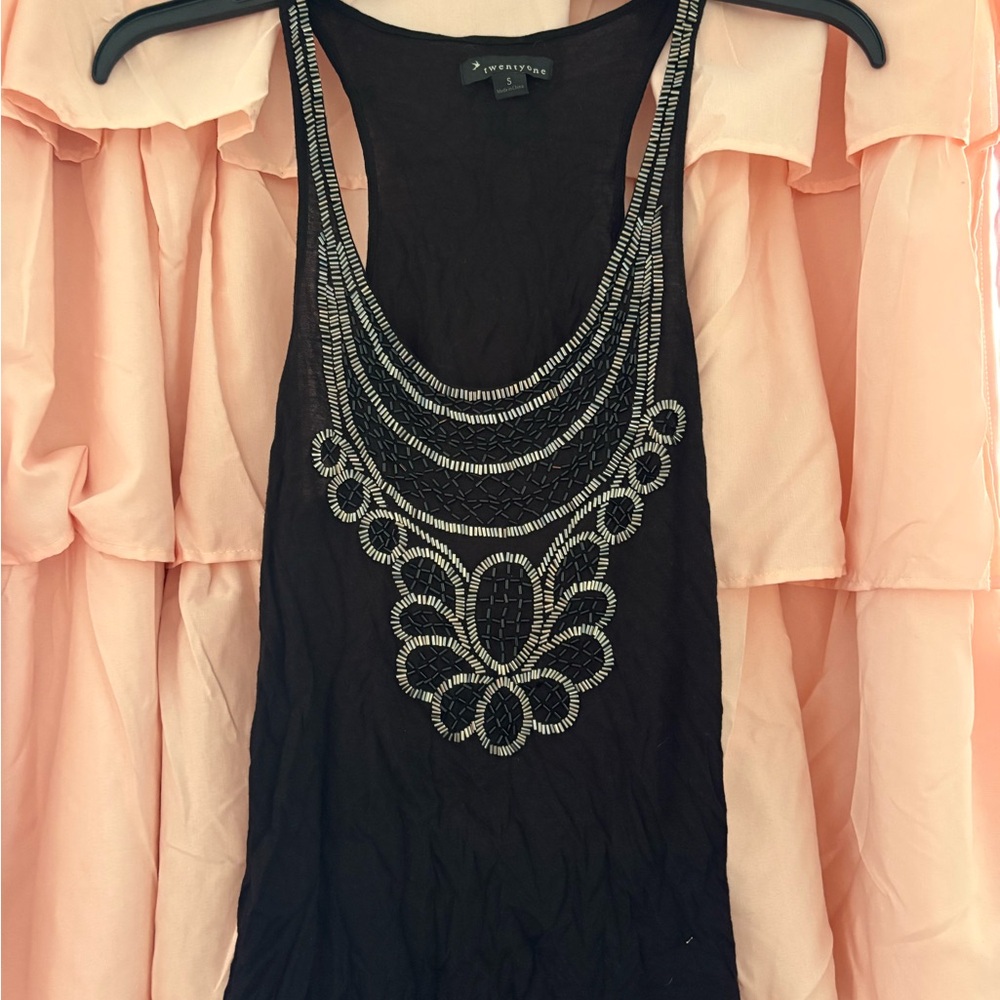 Forever 21 Black Embellished Sleeveless Tank Top